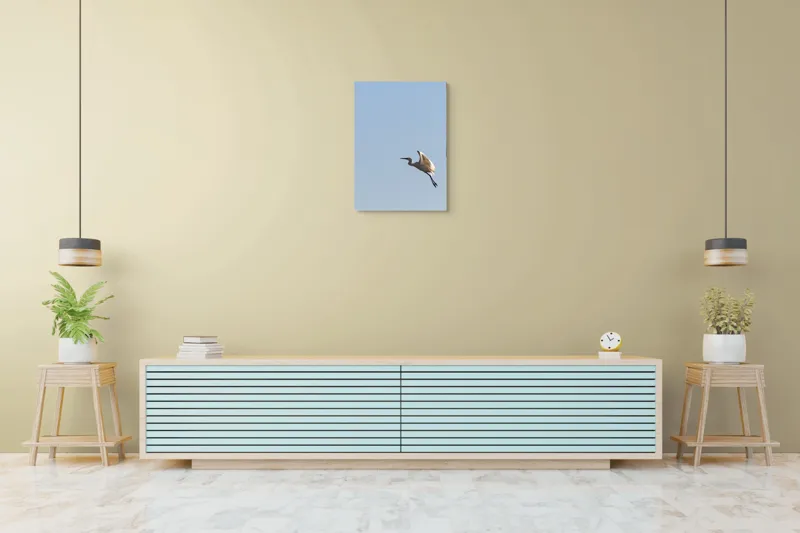 Tablou Canvas, "Egretul zburând sub cer senin", Pasăre, Zbor, Cer, Lumină, Libertate, Aripi, Serenitate, 50 x 70 cm – poza 6