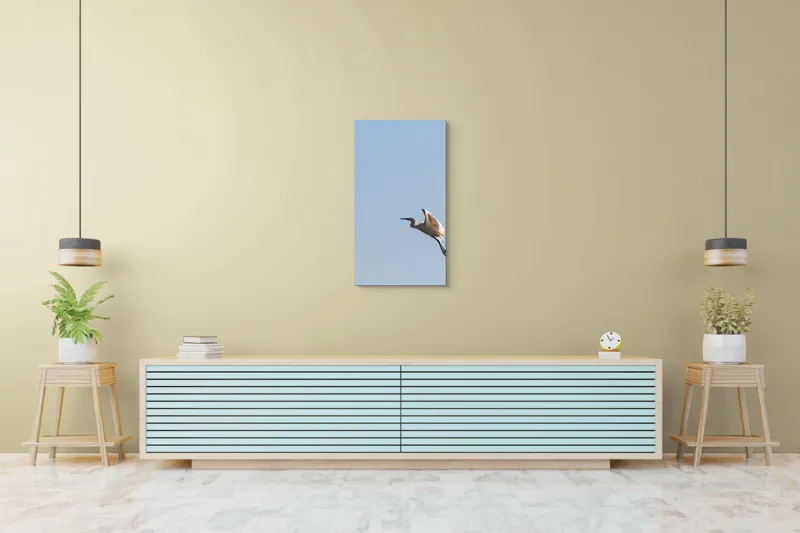 Tablou Canvas, "Egretul zburând sub cer senin", Pasăre, Zbor, Cer, Lumină, Libertate, Aripi, Serenitate, 50 x 90 cm – poza 6