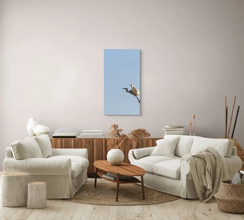 Tablou Canvas, "Egretul zburând sub cer senin", Pasăre, Zbor, Cer, Lumină, Libertate, Aripi, Serenitate, 50 x 90 cm – poza 7