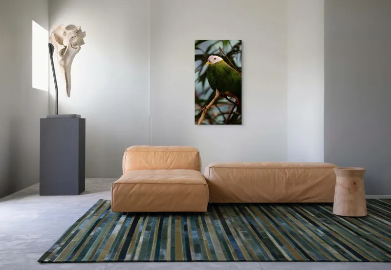 Tablou Canvas, "Papagalul verde pe o creangă.", Pasăre, Colorată, Frunze, Creangă, Natură, Penaj, Verde, Cioc., 50 x 90 cm – poza 5