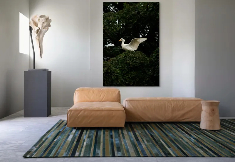 Tablou Canvas, "Egreta aripilor deschise în pădure", Pasăre, Albă, Aripi, Copac, Frunze, Natură, Elegantă., 100 x 150 cm – poza 7