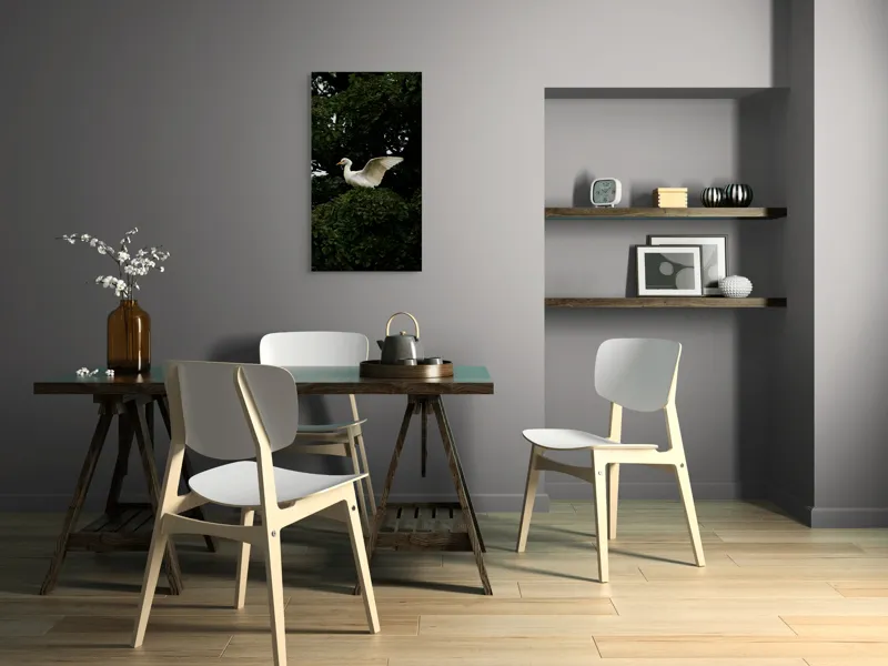 Tablou Canvas, "Egreta aripilor deschise în pădure", Pasăre, Albă, Aripi, Copac, Frunze, Natură, Elegantă., 50 x 90 cm – poza 4