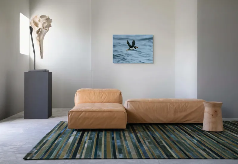 Tablou Canvas, "Zborul pufinului deasupra mării", Puffin, Zbor, Ocean, Pene, Aripi, Cer, Valuri, Natura, Libertate, Eleganta, 70 x 50 cm – poza 8