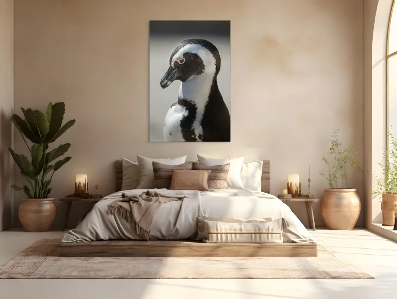 Tablou Canvas, "Întâlnirea cu pinguinul solitar alb-negru", 100 x 150 cm – poza 3