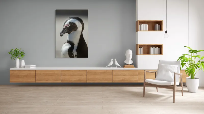 Tablou Canvas, "Întâlnirea cu pinguinul solitar alb-negru", 100 x 150 cm – poza 8