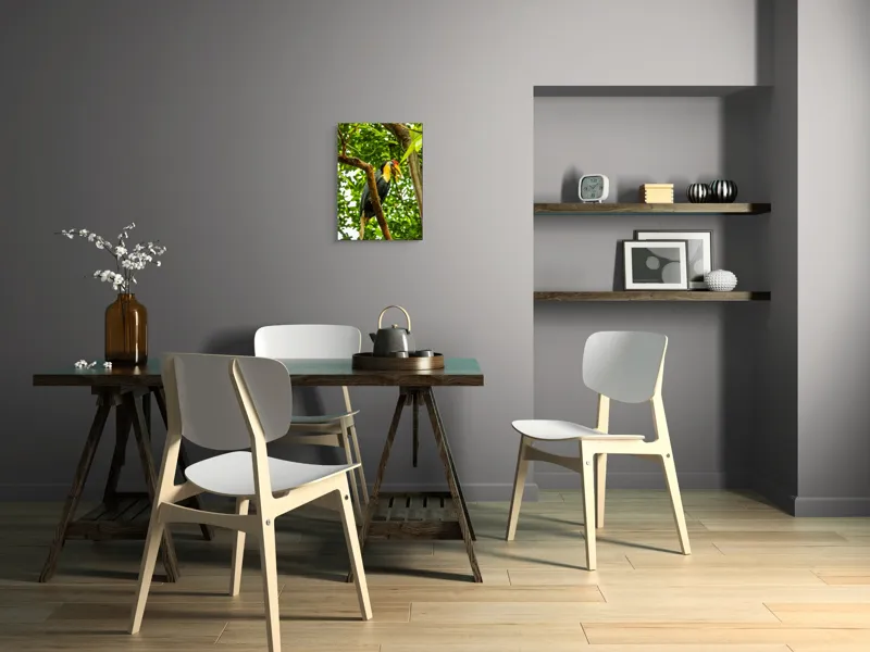 Tablou Canvas, "Pasărea exotica printre frunze verzi", Pasăre, Ramură, Frunze, Pădure, Natură, Colorit, Cioc, Penaj, 39 x 54 cm – poza 7