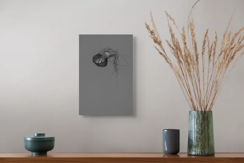 Tablou Canvas, "Dansul grațios al meduzei solitare", Mister, Grațiozitate, Singurătate, Eteric, Delicatețe, Contemplare, Siluetă, Eleganță, 26 x 39 cm – poza 5