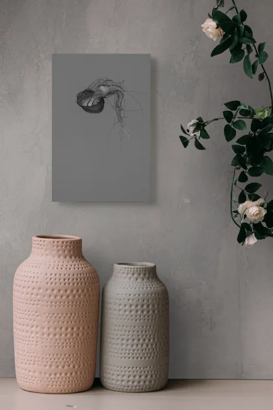 Tablou Canvas, "Dansul grațios al meduzei solitare", Mister, Grațiozitate, Singurătate, Eteric, Delicatețe, Contemplare, Siluetă, Eleganță, 26 x 39 cm – poza 6