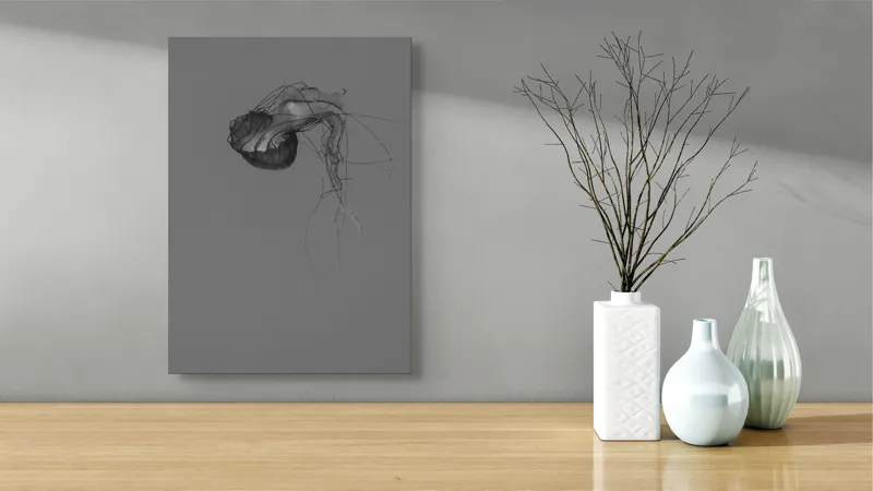 Tablou Canvas, "Dansul grațios al meduzei solitare", Mister, Grațiozitate, Singurătate, Eteric, Delicatețe, Contemplare, Siluetă, Eleganță, 39 x 54 cm – poza 4