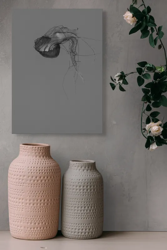 Tablou Canvas, "Dansul grațios al meduzei solitare", Mister, Grațiozitate, Singurătate, Eteric, Delicatețe, Contemplare, Siluetă, Eleganță, 39 x 54 cm – poza 6