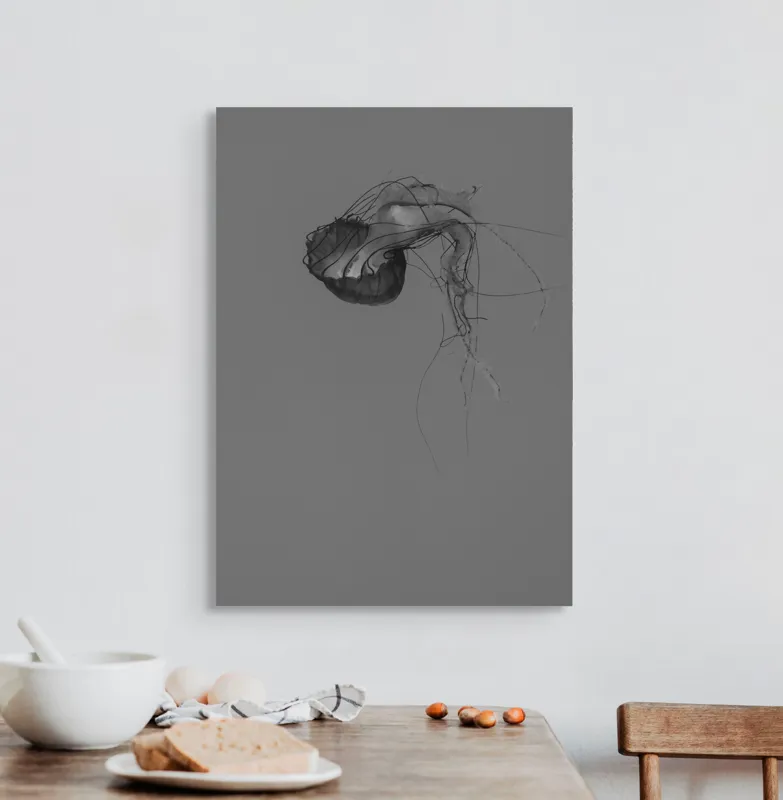 Tablou Canvas, "Dansul grațios al meduzei solitare", Mister, Grațiozitate, Singurătate, Eteric, Delicatețe, Contemplare, Siluetă, Eleganță, 50 x 70 cm – poza 3