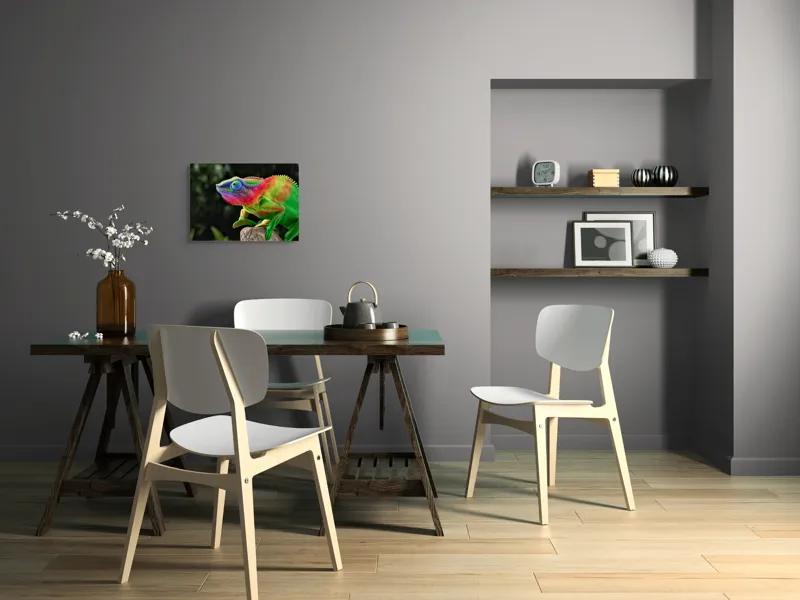 Tablou Canvas, "Cameleonul în culori vibrante ale junglei", Cameleon, Colorat, Texturat, Exotic, Vibrant, Fascinant, Natură, Reptilă, Transformare, Adaptabilitate, 54 x 39 cm – poza 6