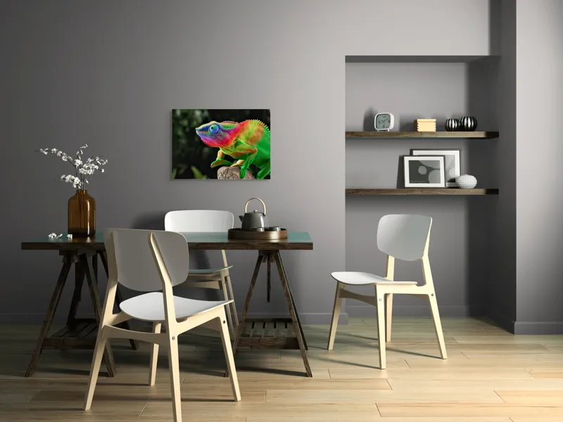 Tablou Canvas, "Cameleonul în culori vibrante ale junglei", Cameleon, Colorat, Texturat, Exotic, Vibrant, Fascinant, Natură, Reptilă, Transformare, Adaptabilitate, 70 x 50 cm – poza 5