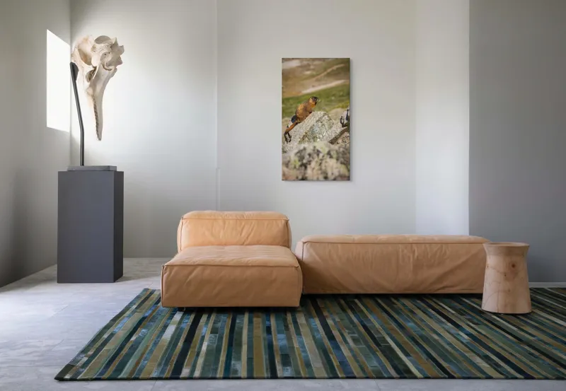 Tablou Canvas, "Marmota pe stânci sub soarele verii", Marmotă, Stâncă, Natură, Alpin, Cer, Verde, Maro, Izolare, Liniște, Serenitate, 50 x 90 cm – poza 5