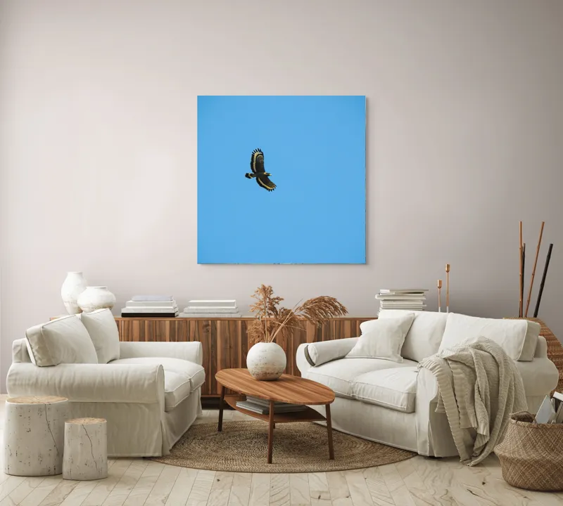 Tablou Canvas, "Zborul înalt al vulturului solitar", Vultur, Albastru, Cer, Înalt, Libertate, Aripi, Zbor, Majestuos, Natură, Solitudine, 100 x 100 cm – poza 3