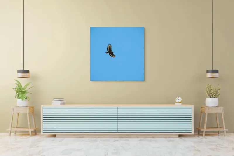 Tablou Canvas, "Zborul înalt al vulturului solitar", Vultur, Albastru, Cer, Înalt, Libertate, Aripi, Zbor, Majestuos, Natură, Solitudine, 100 x 100 cm – poza 5