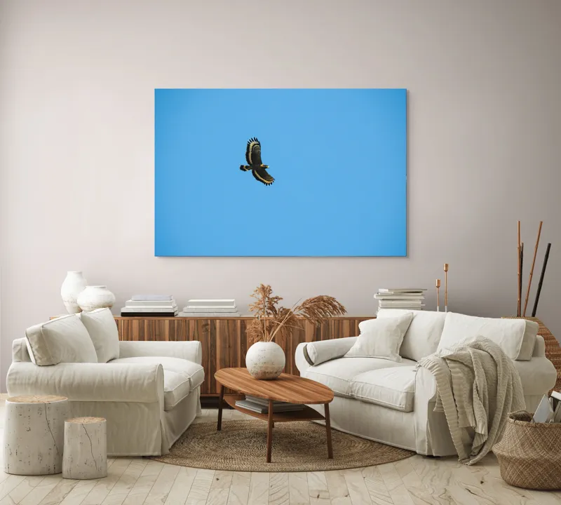 Tablou Canvas, "Zborul înalt al vulturului solitar", Vultur, Albastru, Cer, Înalt, Libertate, Aripi, Zbor, Majestuos, Natură, Solitudine, 150 x 100 cm – poza 3