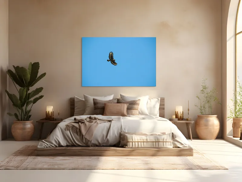 Tablou Canvas, "Zborul înalt al vulturului solitar", Vultur, Albastru, Cer, Înalt, Libertate, Aripi, Zbor, Majestuos, Natură, Solitudine, 150 x 100 cm – poza 4
