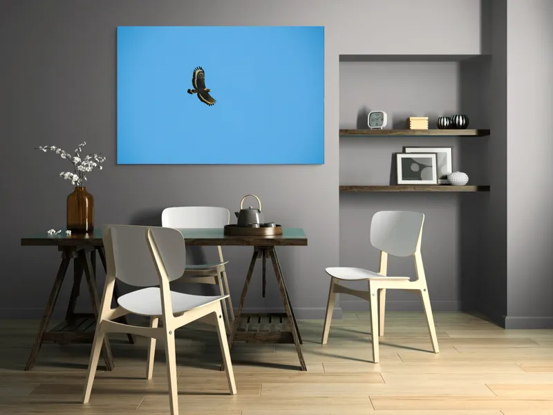 Tablou Canvas, "Zborul înalt al vulturului solitar", Vultur, Albastru, Cer, Înalt, Libertate, Aripi, Zbor, Majestuos, Natură, Solitudine, 150 x 100 cm – poza 5