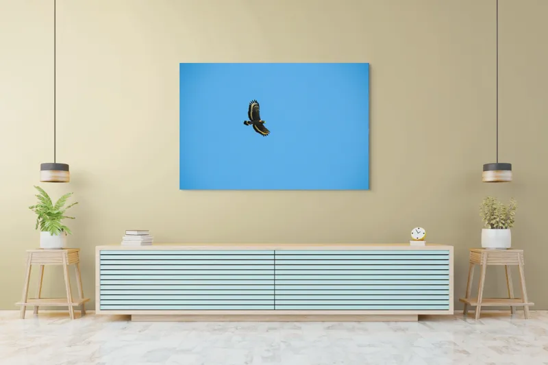 Tablou Canvas, "Zborul înalt al vulturului solitar", Vultur, Albastru, Cer, Înalt, Libertate, Aripi, Zbor, Majestuos, Natură, Solitudine, 150 x 100 cm – poza 6