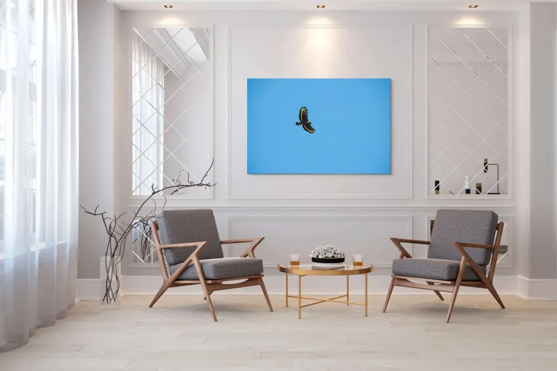 Tablou Canvas, "Zborul înalt al vulturului solitar", Vultur, Albastru, Cer, Înalt, Libertate, Aripi, Zbor, Majestuos, Natură, Solitudine, 150 x 100 cm – poza 7