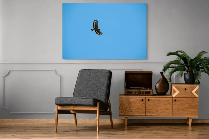 Tablou Canvas, "Zborul înalt al vulturului solitar", Vultur, Albastru, Cer, Înalt, Libertate, Aripi, Zbor, Majestuos, Natură, Solitudine, 150 x 100 cm – poza 8