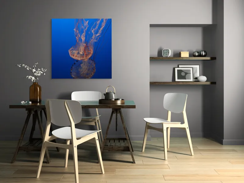 Tablou Canvas, "Misterul dansului subacvatic al meduzei", Mister, Grație, Transparență, Curaj, Frumusețe, Lumină, Curiozitate, Adâncime, Libertate., 100 x 100 cm – poza 6