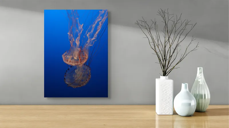 Tablou Canvas, "Misterul dansului subacvatic al meduzei", Mister, Grație, Transparență, Curaj, Frumusețe, Lumină, Curiozitate, Adâncime, Libertate., 39 x 54 cm – poza 4