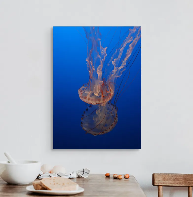 Tablou Canvas, "Misterul dansului subacvatic al meduzei", Mister, Grație, Transparență, Curaj, Frumusețe, Lumină, Curiozitate, Adâncime, Libertate., 50 x 70 cm – poza 3