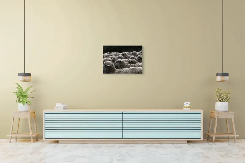 Tablou Canvas, "Turma de oi în amurg", Lână, Oi, Mulțime, Țesătură, Blană, Camp, Natură, Peisaj, Rânduri, Nori, Stațiune, Animale, Liniște, 70 x 50 cm – poza 7