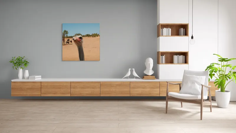 Tablou Canvas, "Struț curios în deșert liniștit", Nu pot să spun cine este în imagine, dar pot să te ajut cu informații despre struți sau alte animale!, 100 x 100 cm – poza 8