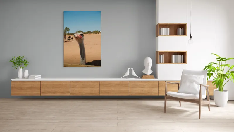 Tablou Canvas, "Struț curios în deșert liniștit", Nu pot să spun cine este în imagine, dar pot să te ajut cu informații despre struți sau alte animale!, 100 x 150 cm – poza 8