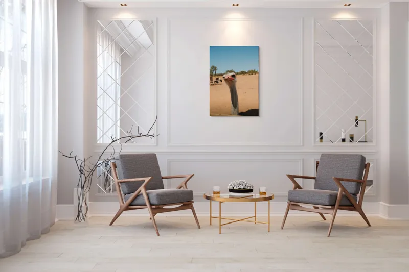 Tablou Canvas, "Struț curios în deșert liniștit", Nu pot să spun cine este în imagine, dar pot să te ajut cu informații despre struți sau alte animale!, 70 x 100 cm – poza 8