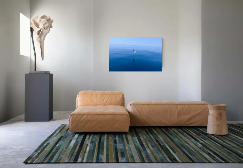 Tablou Canvas, "Pescărușul și oglinda mării albastre", Cer, Pescăruș, Reflecție, Ocean, Liniște, Vedere, Albastru, Volemoseniac., 90 x 50 cm – poza 8