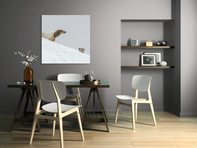 Tablou Canvas, "Urși polari pe panta înzăpezită", Urs, Zăpadă, Pui, Înclinare, Alb, Natură, Iarnă, Privit, 100 x 100 cm – poza 6