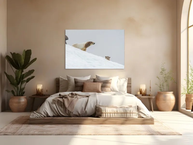 Tablou Canvas, "Urși polari pe panta înzăpezită", Urs, Zăpadă, Pui, Înclinare, Alb, Natură, Iarnă, Privit, 150 x 100 cm – poza 4
