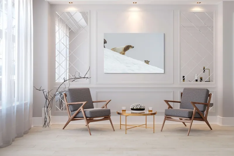 Tablou Canvas, "Urși polari pe panta înzăpezită", Urs, Zăpadă, Pui, Înclinare, Alb, Natură, Iarnă, Privit, 150 x 100 cm – poza 7