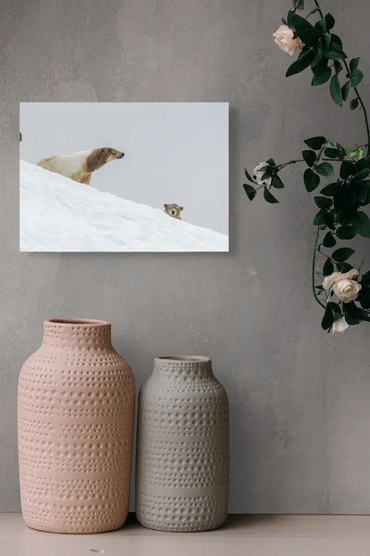 Tablou Canvas, "Urși polari pe panta înzăpezită", Urs, Zăpadă, Pui, Înclinare, Alb, Natură, Iarnă, Privit, 54 x 39 cm – poza 8
