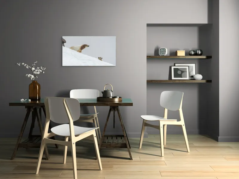 Tablou Canvas, "Urși polari pe panta înzăpezită", Urs, Zăpadă, Pui, Înclinare, Alb, Natură, Iarnă, Privit, 90 x 50 cm – poza 3
