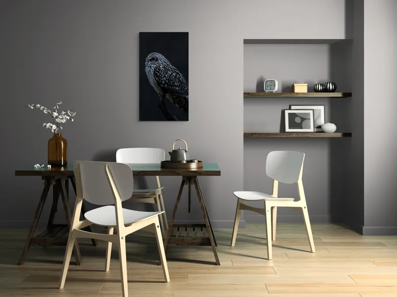 Tablou Canvas, "Bufnița tainică pe ramura umbrelor", Bufniță, Noapte, Penaj, Privire, Ramură, Tainic, Siluetă, Contemplare, 50 x 90 cm – poza 4