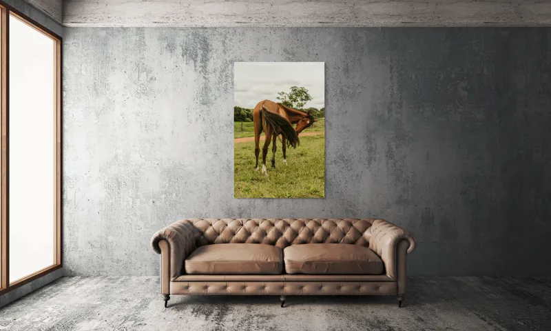 Tablou Canvas, "Cal în bătaia vântului verde.", Cal, Pășune, Verdeață, Coamă, Ploaie, Nor, Natură, Coadă, Peisaj, Relaxare, 100 x 150 cm – poza 6