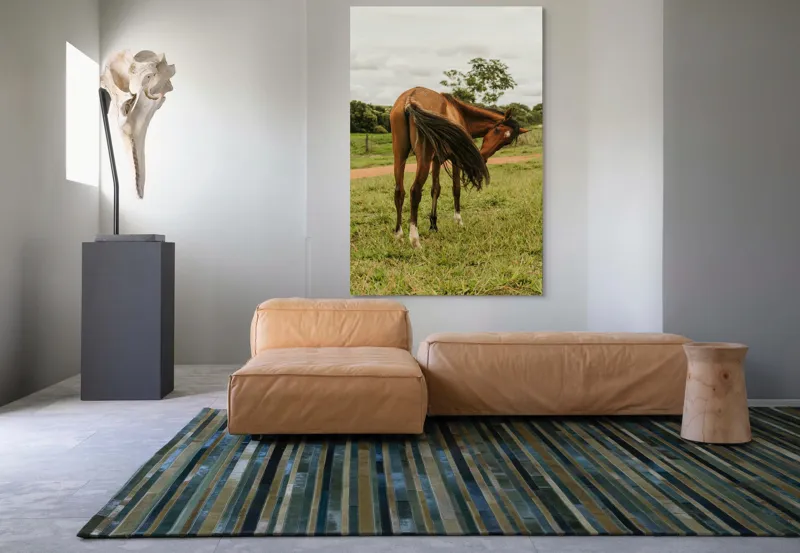 Tablou Canvas, "Cal în bătaia vântului verde.", Cal, Pășune, Verdeață, Coamă, Ploaie, Nor, Natură, Coadă, Peisaj, Relaxare, 100 x 150 cm – poza 7