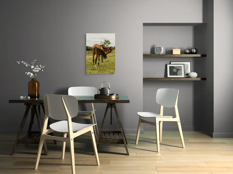 Tablou Canvas, "Cal în bătaia vântului verde.", Cal, Pășune, Verdeață, Coamă, Ploaie, Nor, Natură, Coadă, Peisaj, Relaxare, 50 x 70 cm – poza 5