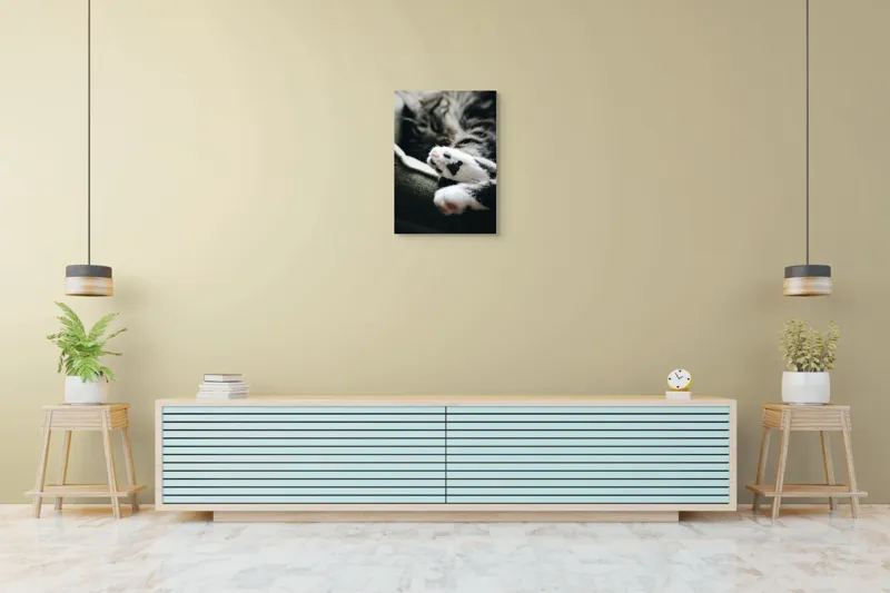 Tablou Canvas, "Pui de somn liniștit și blând", Pisică, Patrupede, Blană, Pernițe, Relaxează, Odihnă, Drăgălaș, Somn, Confort, Animal., 50 x 70 cm – poza 6