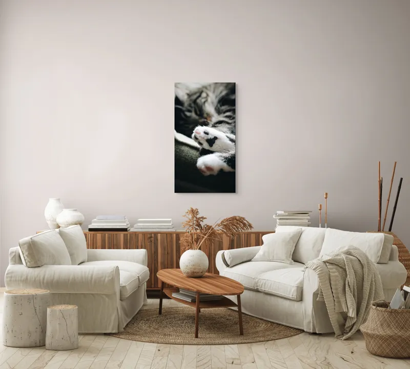 Tablou Canvas, "Pui de somn liniștit și blând", Pisică, Patrupede, Blană, Pernițe, Relaxează, Odihnă, Drăgălaș, Somn, Confort, Animal., 50 x 90 cm – poza 7