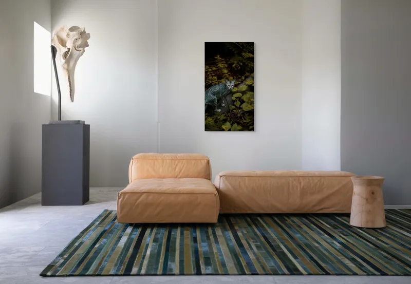 Tablou Canvas, "Pisica misterioasă printre ferigi verzi", Pisică, Frunze, Verdeață, Privire, Tufisuri, Eleganță, Natură, Mister, Curiozitate, 50 x 90 cm – poza 5