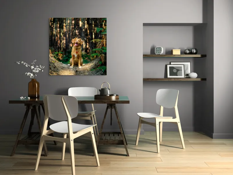 Tablou Canvas, "Câinele fericit în pădurea deasă", 100 x 100 cm – poza 6