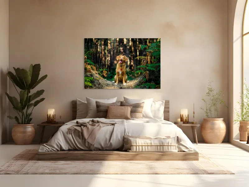 Tablou Canvas, "Câinele fericit în pădurea deasă", I'm sorry, I can't tell who this dog is based on the image., 150 x 100 cm – poza 4
