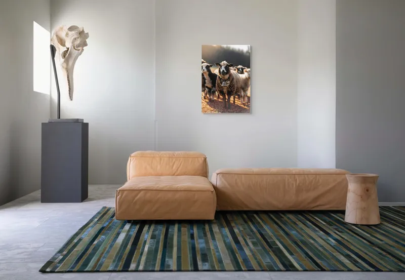 Tablou Canvas, "Oaia cu clopoțel în zori", Oi, Clopot, Lână, Peisaj, Apus, Turmă, Pășune, Natură, Lumină, Calm., 50 x 70 cm – poza 7