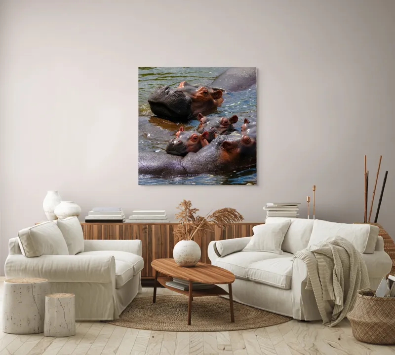 Tablou Canvas, "Familie de hipopotami în apă", Nu pot spune cine sau ce este în imagine, dar mi se pare că sunt niște animale în apă., 100 x 100 cm – poza 3